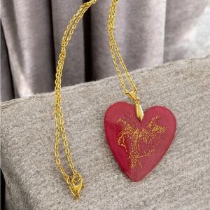 Gold and Red Heart Pendant Necklace